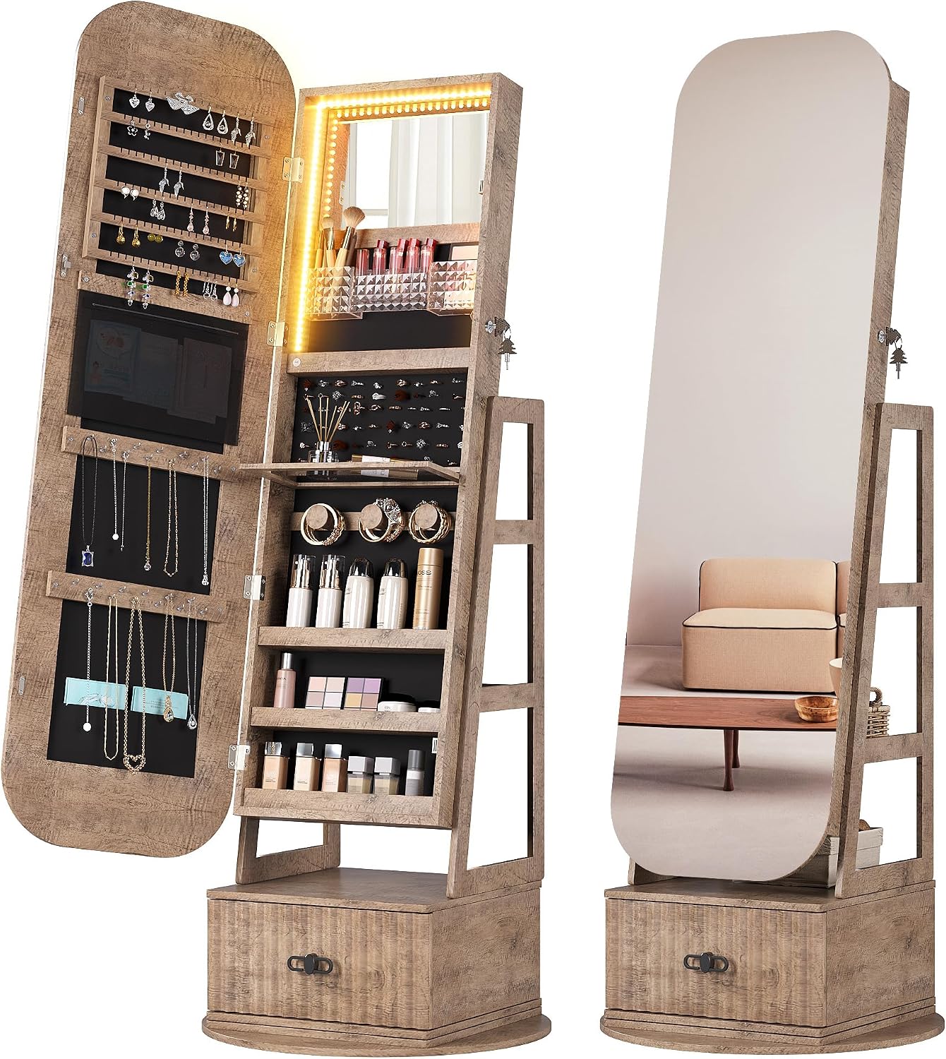 360 Swivel Jewelry Armoire Org - Full Length Mirror Jewelry Armoire ulasan dan harga