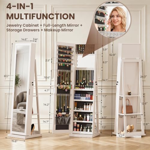 4-In-1 Jewelry Cabinet Jewelry - Full Length Mirror Jewelry Armoire ulasan dan harga
