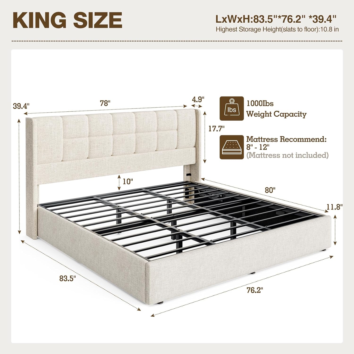 Linen Upholstered King Bed Fra - Gas Lift Storage Bed Hydraulic ulasan dan harga