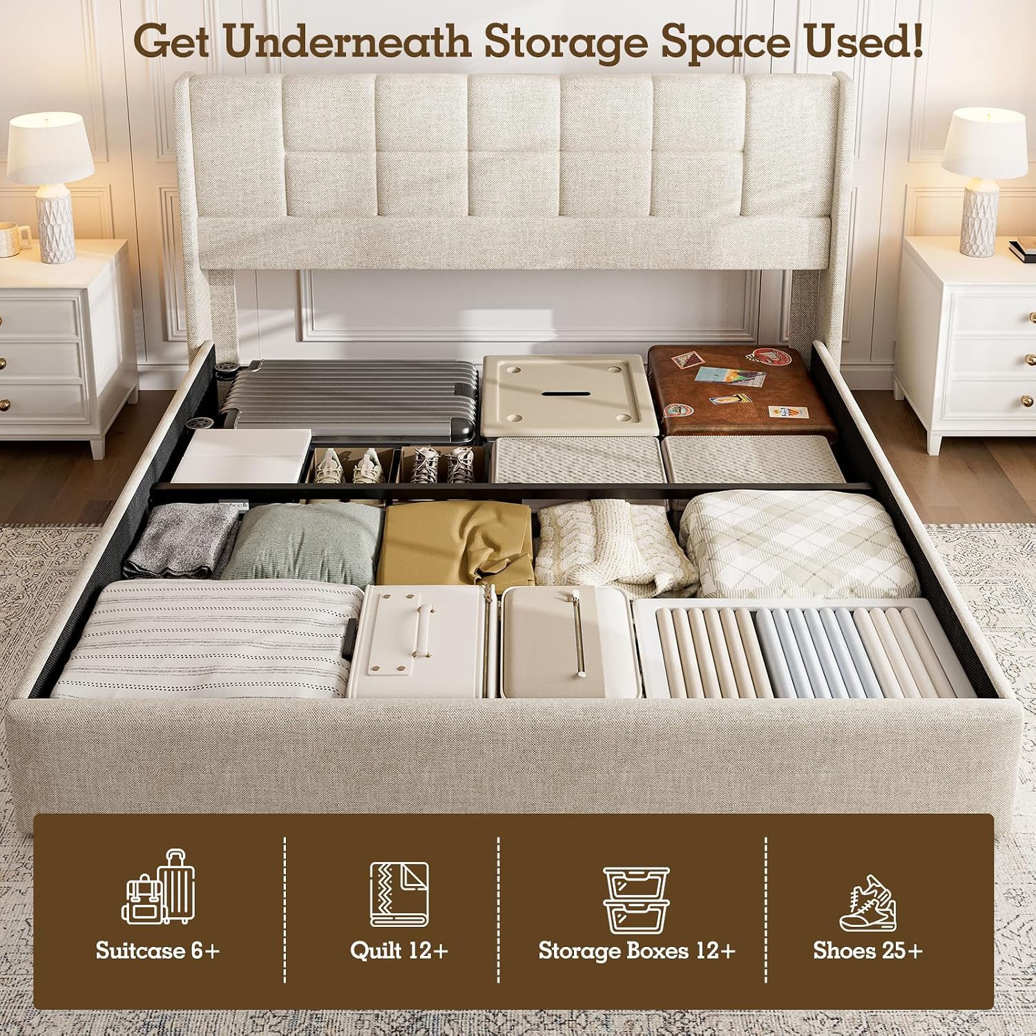 Linen Upholstered King Bed Fra - Gas Lift Storage Bed Hydraulic ulasan dan harga