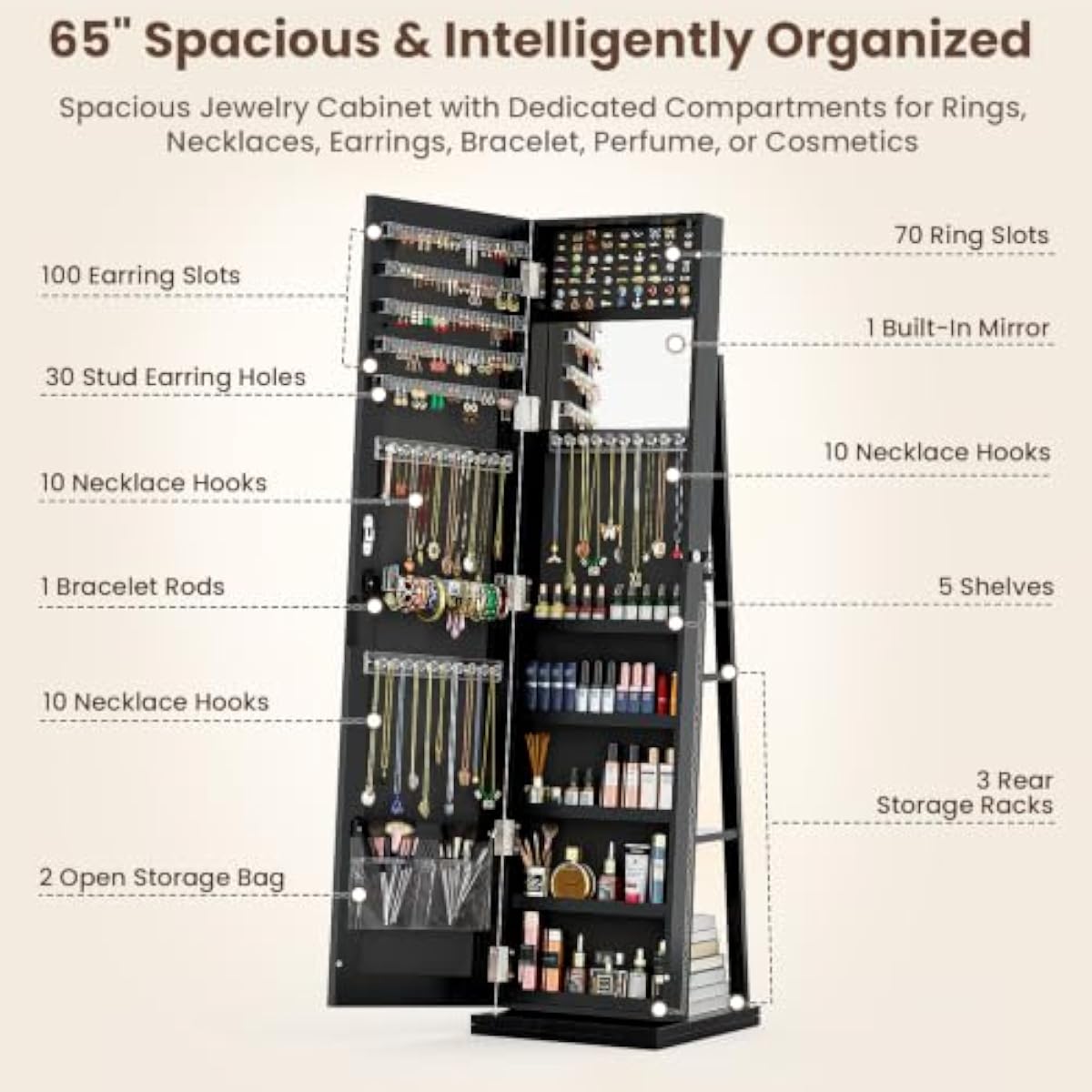 Elegant Black Standing Jewelry - Full Length Mirror Jewelry Armoire ulasan dan harga