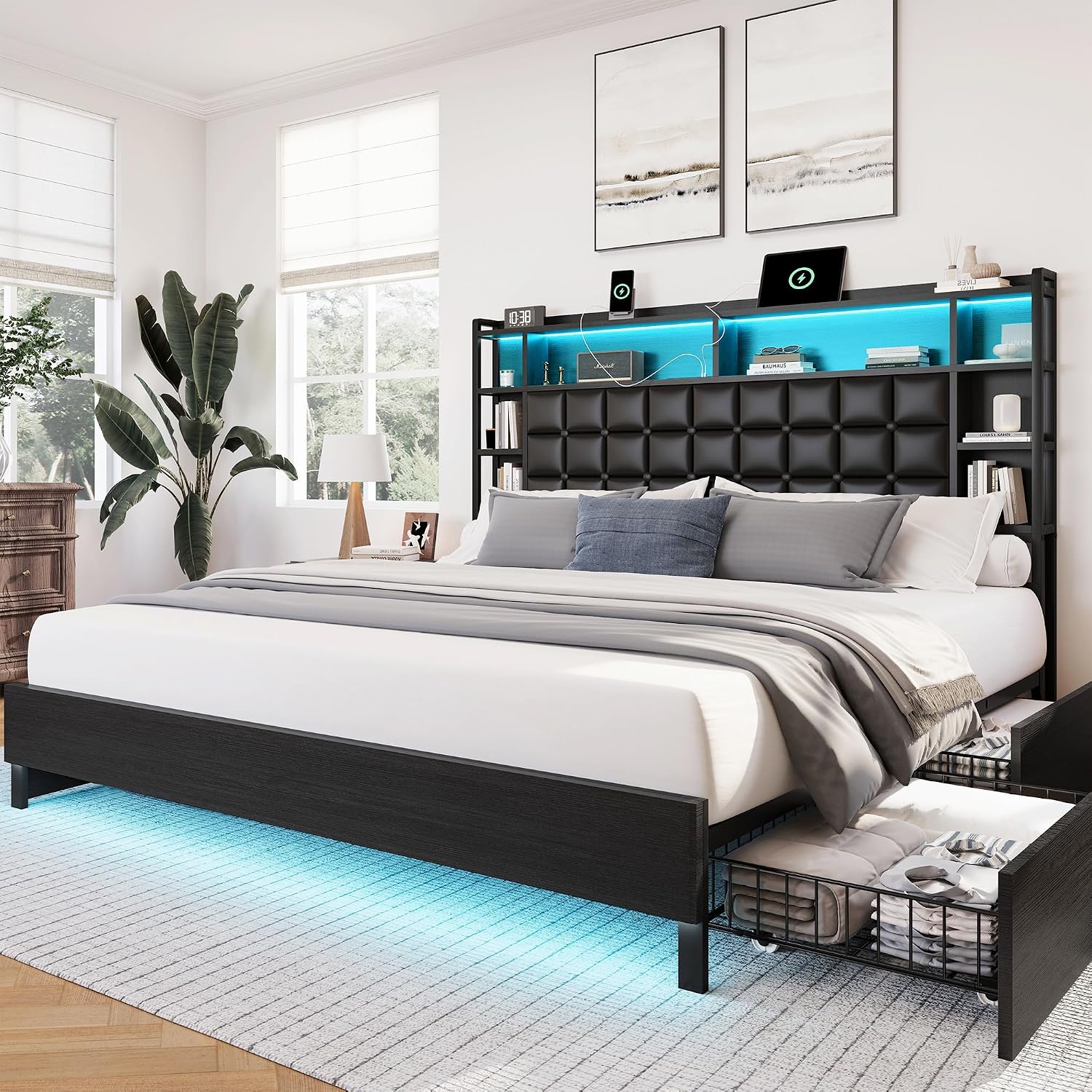 King Size Wooden Bed Frame wit - King Size Bed Frame With Storage Drawers ulasan dan harga