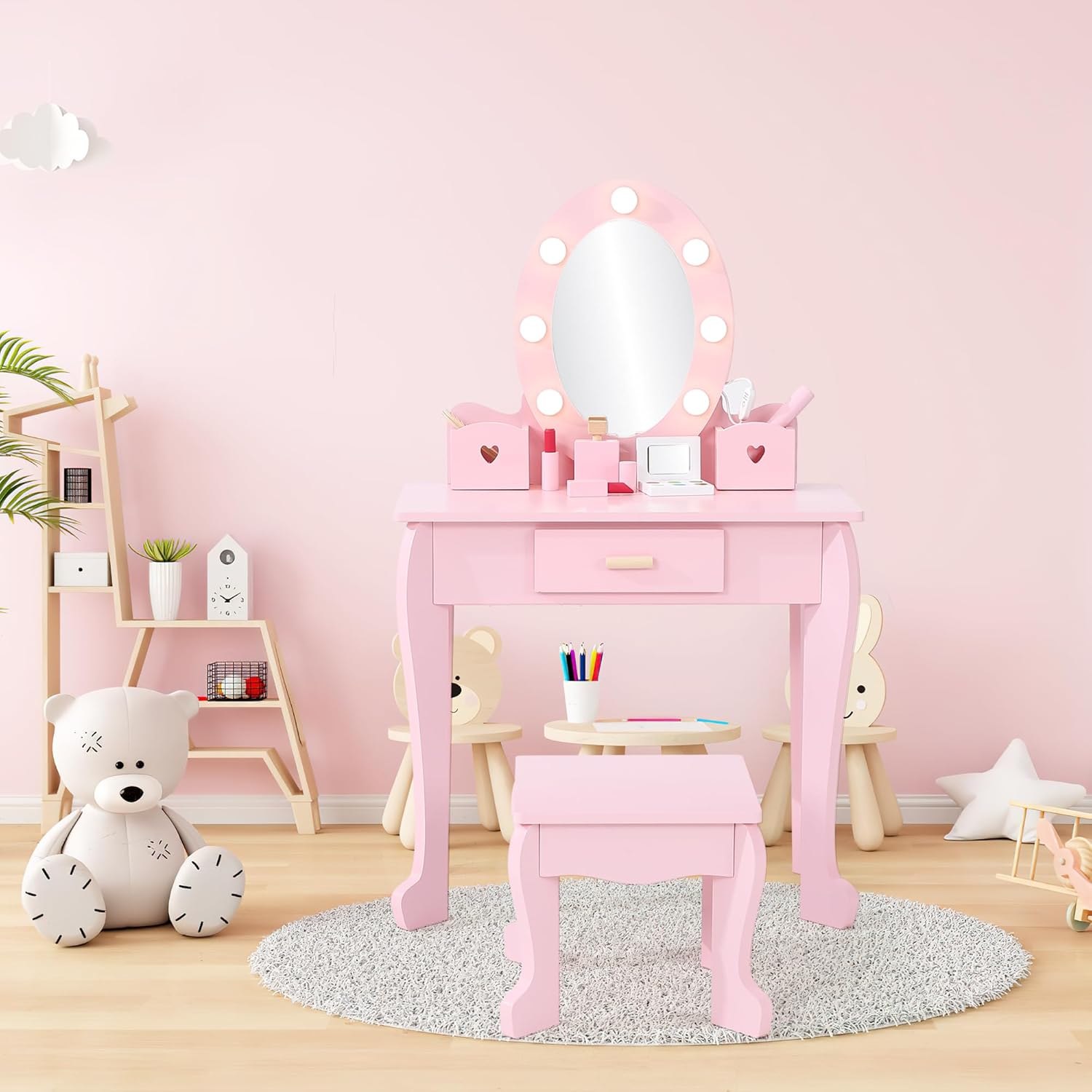 Kids Dressing Table and Stool  - Dressing Table Vanity With Lighted Mirror ulasan dan harga