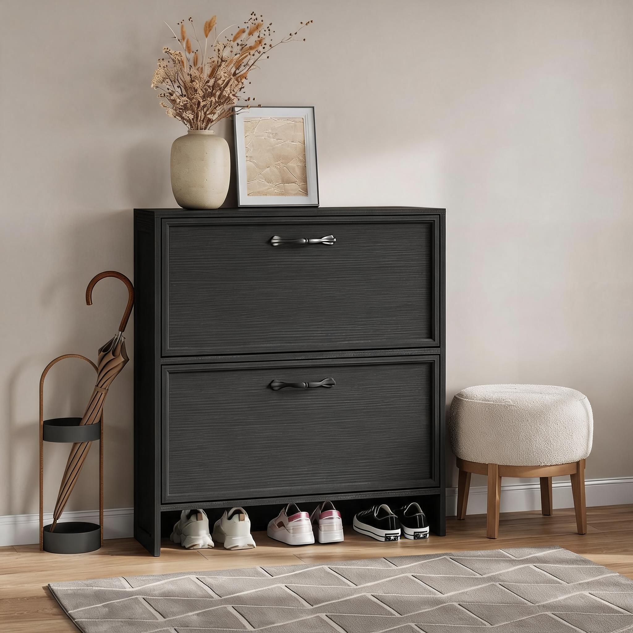2 Flip Drawer Shoe Cabinet Wit - Shoe Rack Cabinet Narrow Entryway ulasan dan harga