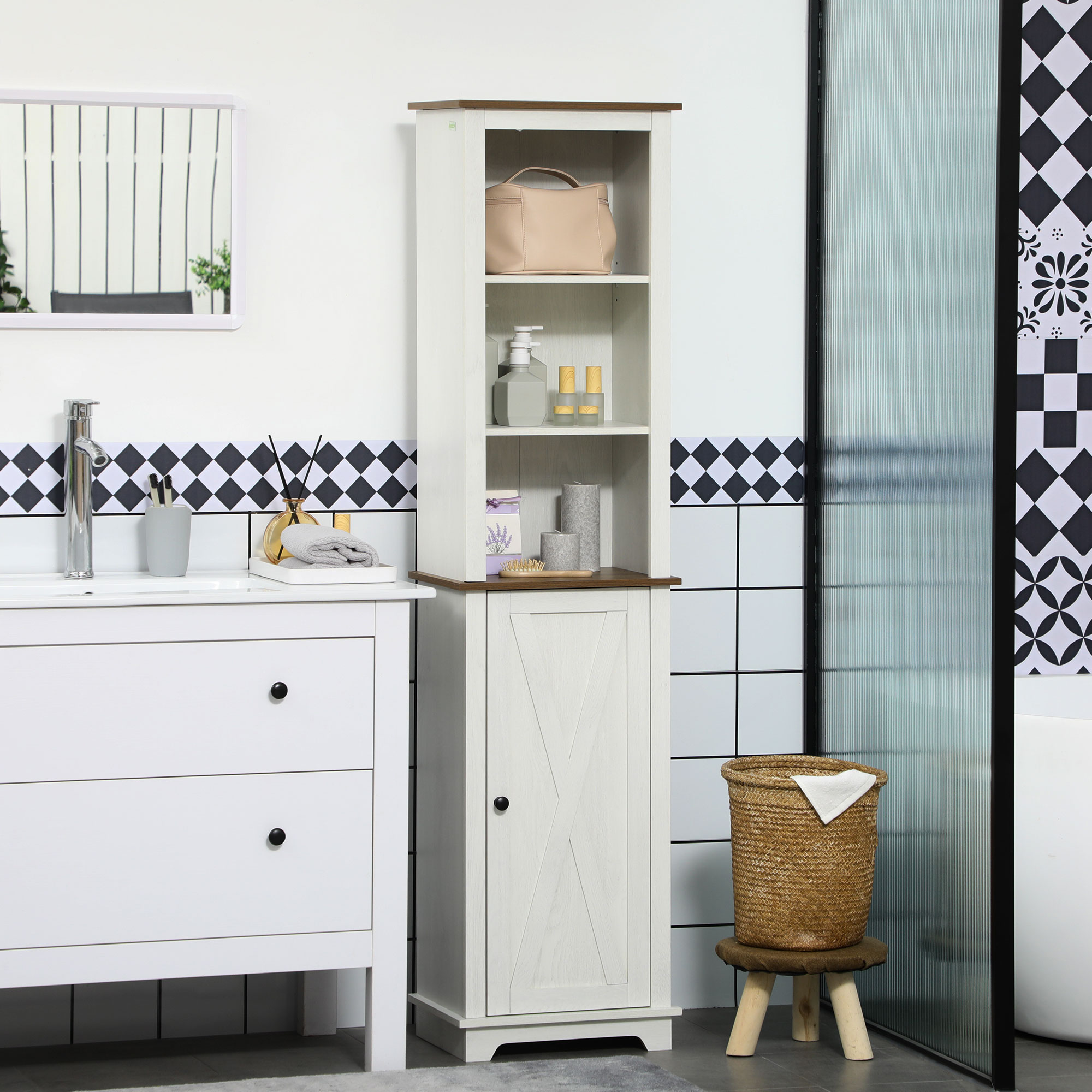 Farmhouse Bathroom Cabinet, Ta - Storage ulasan dan harga
