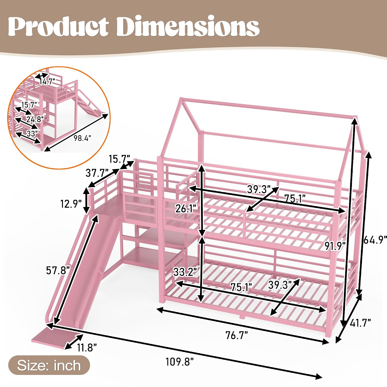 Twin Bunk Bed with Slide & Sto - Bunk Bed With Stairs And Slide ulasan dan harga