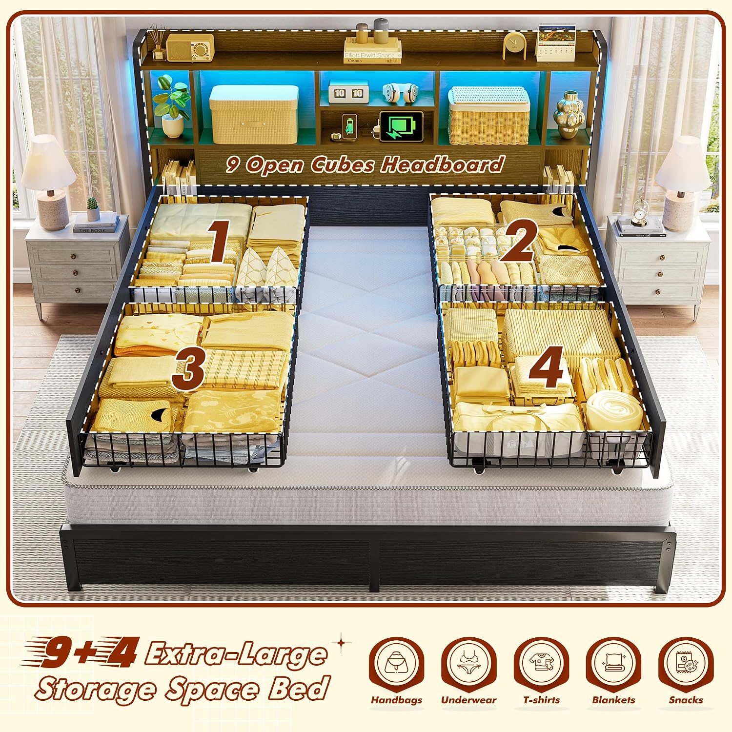 King Size Bed Frame Storage He - King Size Bed Frame With Storage Drawers ulasan dan harga