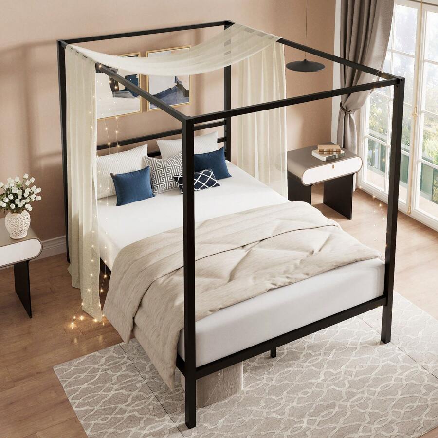 Black Canopy Bed Frame, Full/Q - Canopy Bed Frame Metal Queen ulasan dan harga