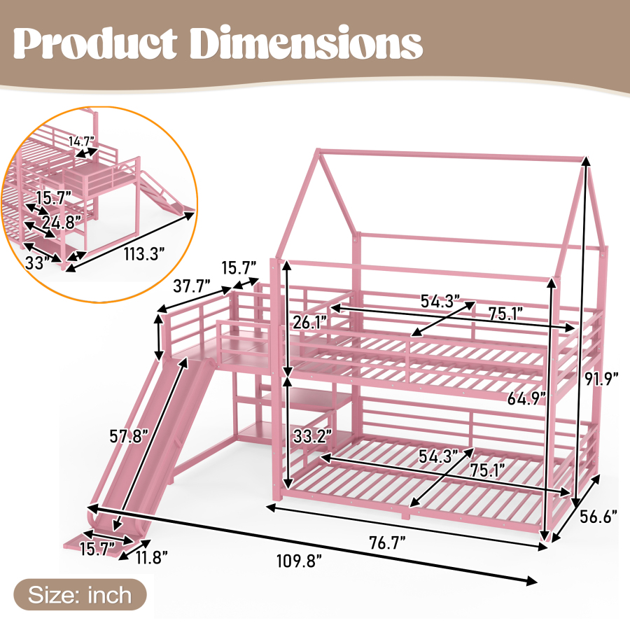 Full Metal House Bunk Bed with - Bunk Bed With Stairs And Slide ulasan dan harga