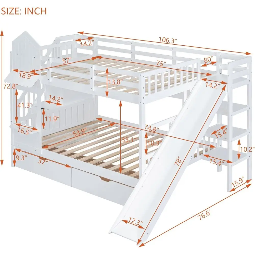 Twin Over Twin Bunk Bed With S - Bunk Bed With Stairs And Slide ulasan dan harga