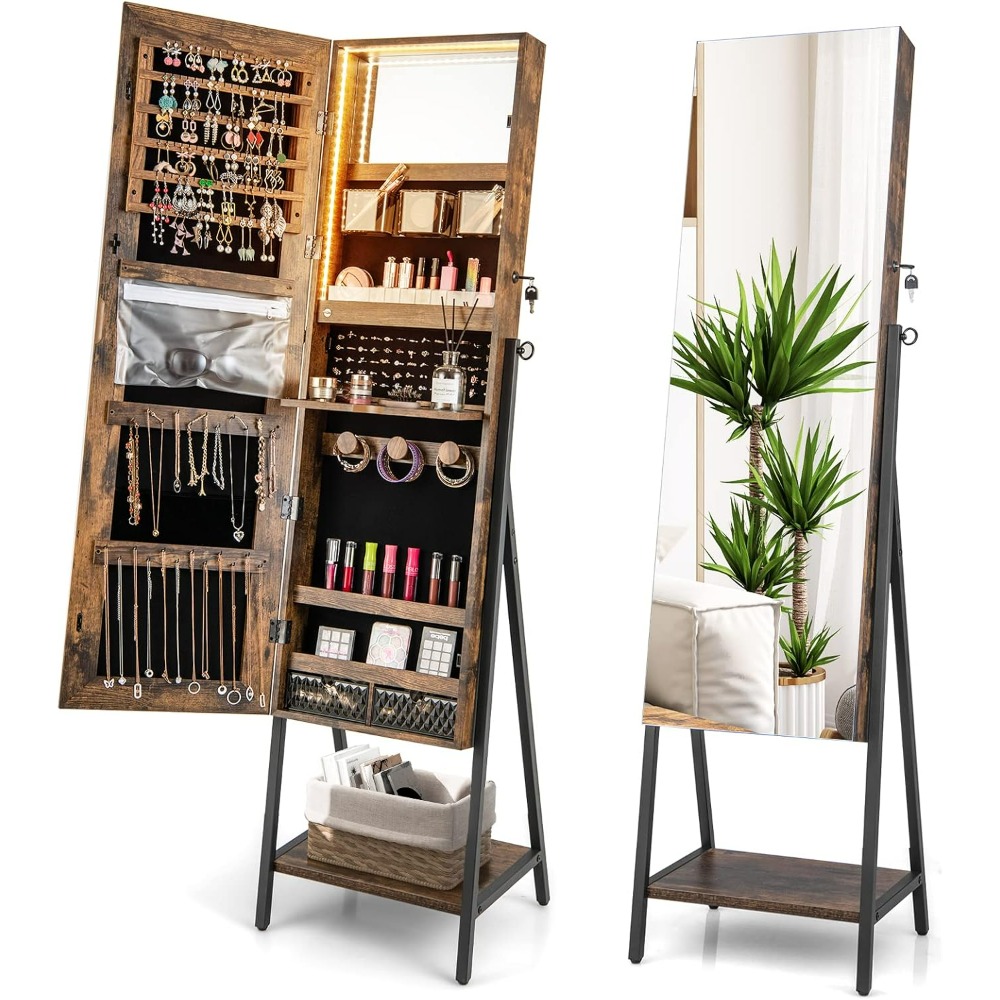 CHARMAID Standing Jewelry Armo - Full Length Mirror Jewelry Armoire ulasan dan harga