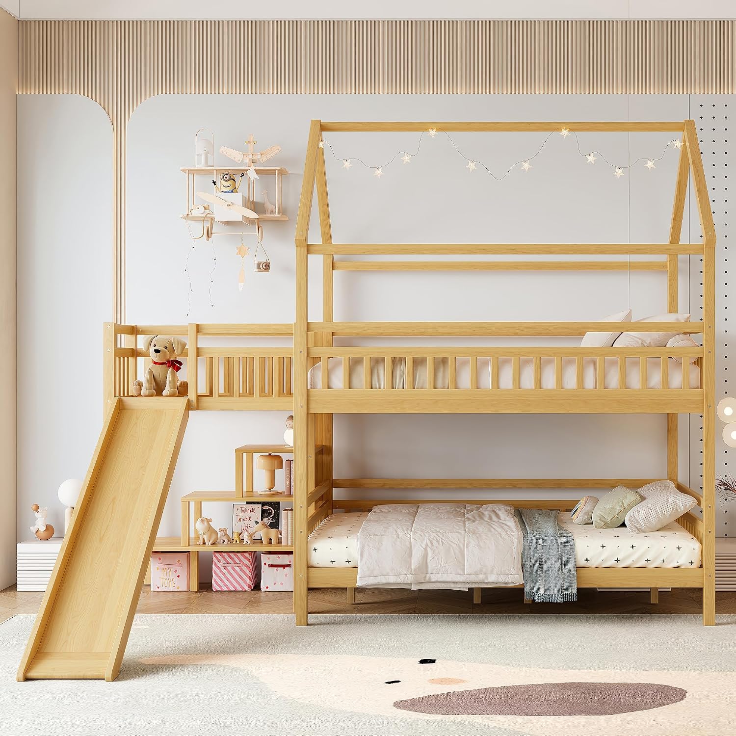 Full over Full Bunk Bed with P - Bunk Bed With Stairs And Slide ulasan dan harga