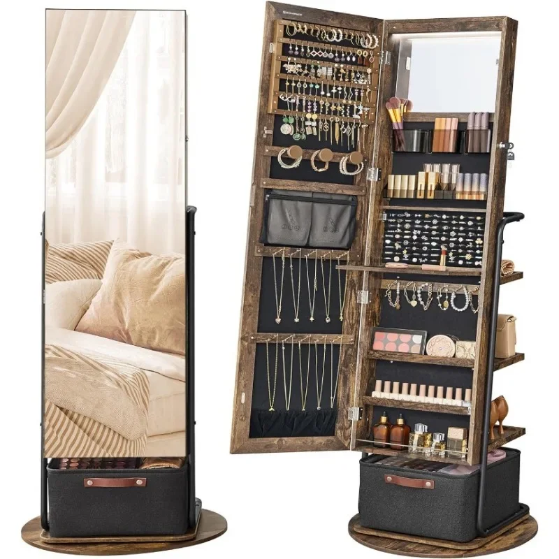 l 360° Swivel Mirrored Jewelry - Full Length Mirror Jewelry Armoire ulasan dan harga